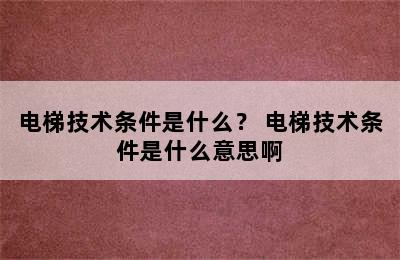 电梯技术条件是什么？ 电梯技术条件是什么意思啊